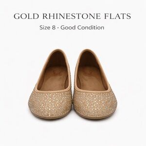 Gold Rhinestone Ballet Flats Size 8 Sparkly Slip On Dressy Shoes Women